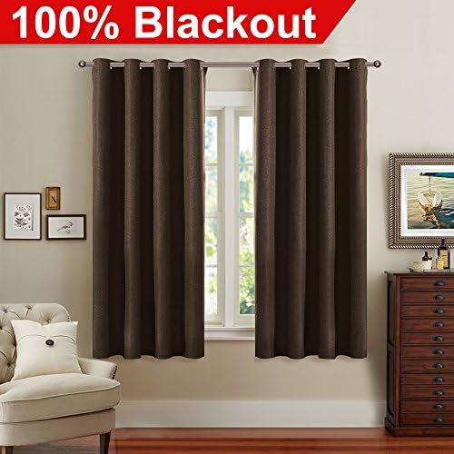 FAIRY HOUSE Three Pass Microfiber Noise Reducing Thermal Insulated Solid Ring Top Blackout Window Curtains/Drapes (Two Panels,52 x 63 Inch,Chocolate)