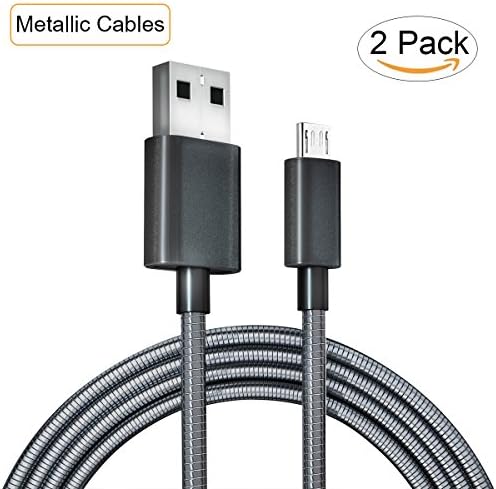 Metallic Braided Micro USB Cable,Android Devices Charging Metal Winding Cable - Fast Charging Data Sync Charger Cable ( Black,3.3 FT, 2 Pack )