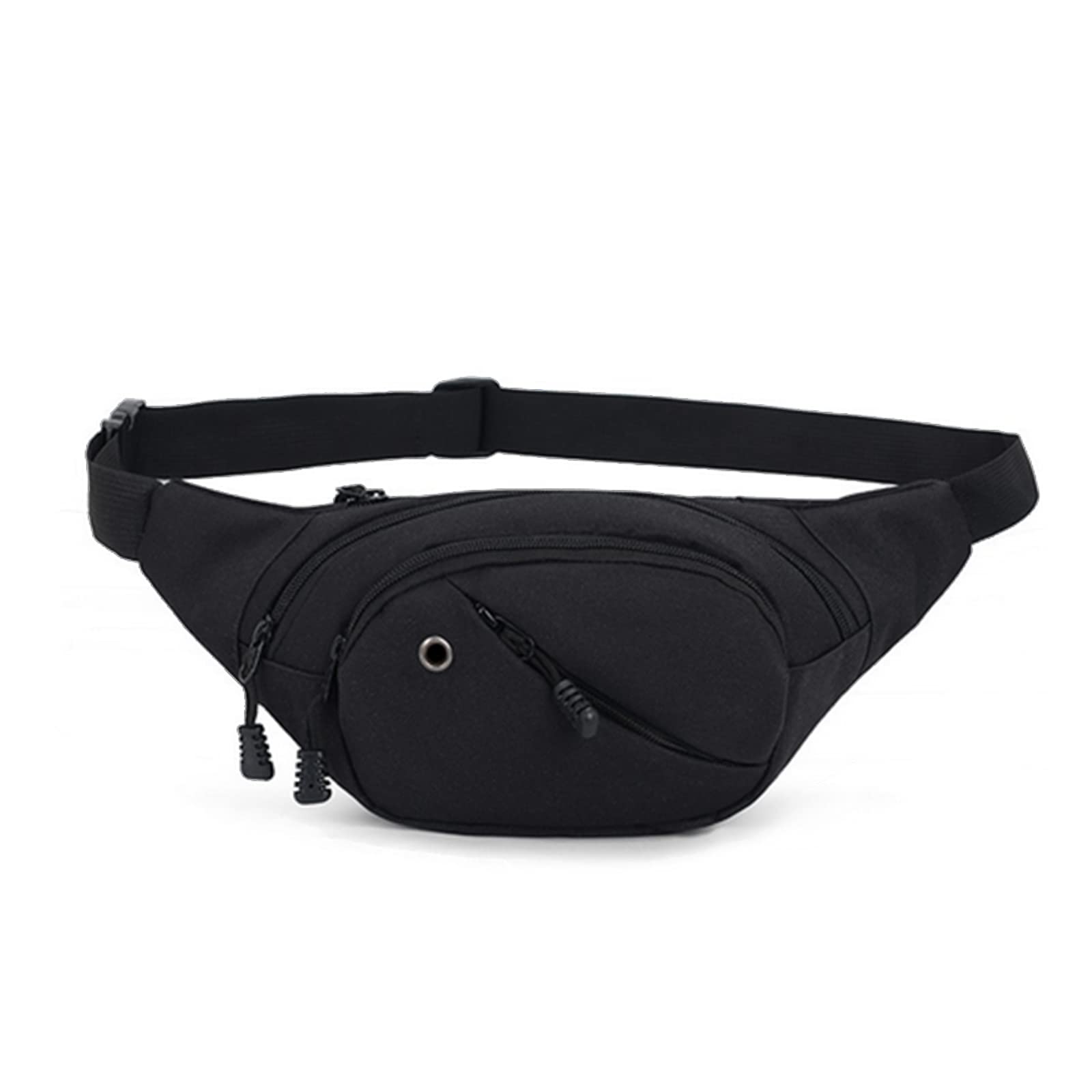 Bum Bag Waist Fanny Pack - Long Keeper Large Fashion Bumbag for Women Men, 4 Pockets Adjustable Waist Bag for Running Hiking Dog Walking Outdoor Black (Solid)