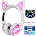 Qiwoo Kids Headphones with Cat Ear USB Rechargeable Adjustable LED Light Up Wired Over Ear Headphones 85dB Volume Limited Compatible for iPad Tablet for Easter Theme Party Favor (2-Pink)