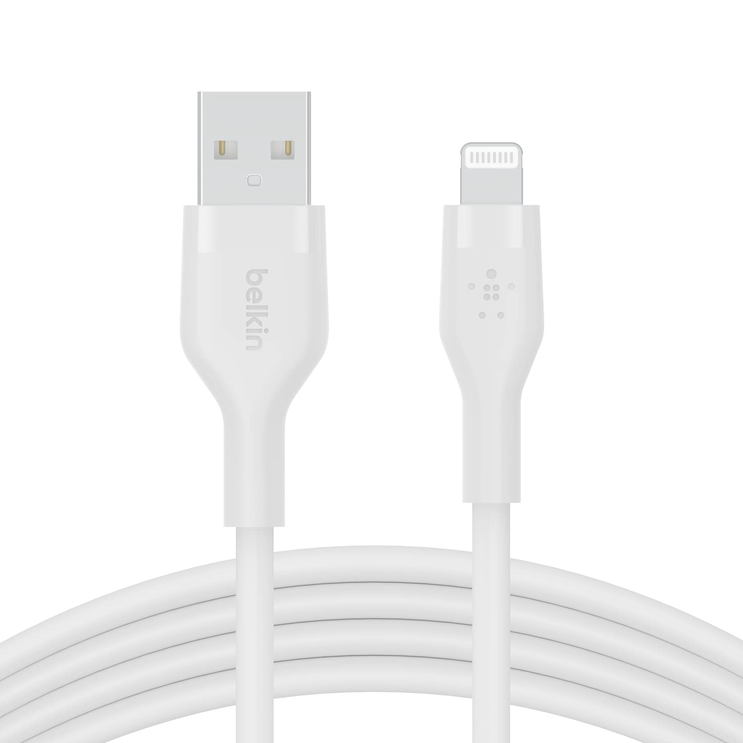 Belkin BoostCharge Flex Silicone USB Type A to Lightning Cable (2M/6.6FT), MFi Certified Charging Cable for iPhone 14/14 Plus, 13, 12, Pro, Max, Mini, SE, iPad and More – White