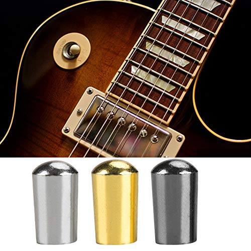 Alomejor 3Pcs Copper 3.5mm Guitar Switch Cap for Electric Guitar 3 Way Toggle Switch Knob Tip Cap (3.5mm - Silver + Black + Gold)