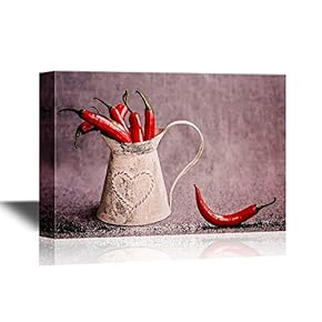 Canvas Wall Art - Red Peppers on Rustic Style Background - Gallery Wrap Modern Home Art | Ready to Hang - 12x18 inches