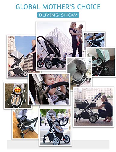 Infant Baby Bassinet Stroller,Hot Mom 2 in 1 Reversible and Convertible Baby Carriage,New PU Rubber Wheel,Anti-UV Canopy,X-Large Stroage Basket,Soft Down Cotton Fabric with 6 Gifts,Grey - Thumbnail 3