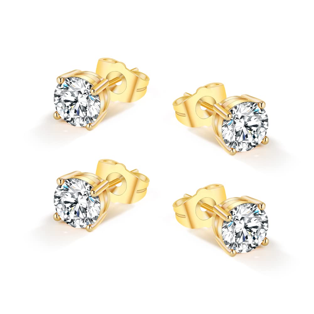 Yumay 9CT Gold Plated 2 Pairs Stud Earrings with Crystal for Women/Girls.