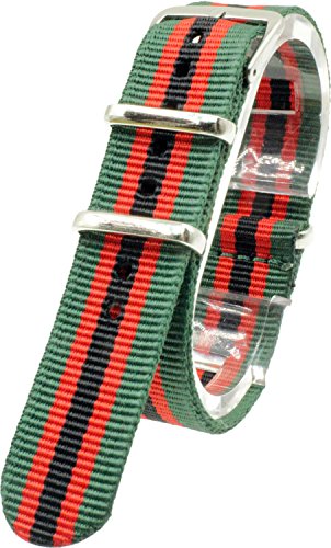 [2PiS] Nato Nylon ( Dark Green / Red / Black : 18mm ) Interchangeable Replacement Watch Strap Band 47-1-18