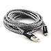 Dockem 2 Meter (6.6 ft) Micro USB Cable with Auto-Off LED Light: Braided Nylon, Fabric Coated Charging and Data Cord with Blue Light Up LED That Automatically Shuts Off; Black and White