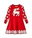 SMILING PINKER Little Girls Christmas Dress Reindeer Snowflake Xmas Gifts Winter Knit Sweater Dresses (3-4T, red)