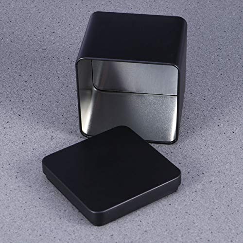 Yardwe Metal Tins with Lid Square Gift Box for Tea Candles Candies Gifts Balms Treasures (Matte Black)