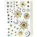 Allydrew Large Metallic Gold Silver and Black Body Art Temporary Tattoos, Sun, Moon, Stars