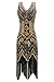 Metme Women's Flapper Dress 1920s V Neck Beaded Fringed Roaring 20s Sequins Dress Black Gold