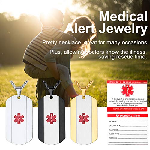 Supcare Tag Necklace Medical Alert ID Jewelry Stainless Steel 18K Gold Plated for Women/Men/Children, Medical Emergency Identification Dog Tag Necklace Jewelry - Thumbnail 5