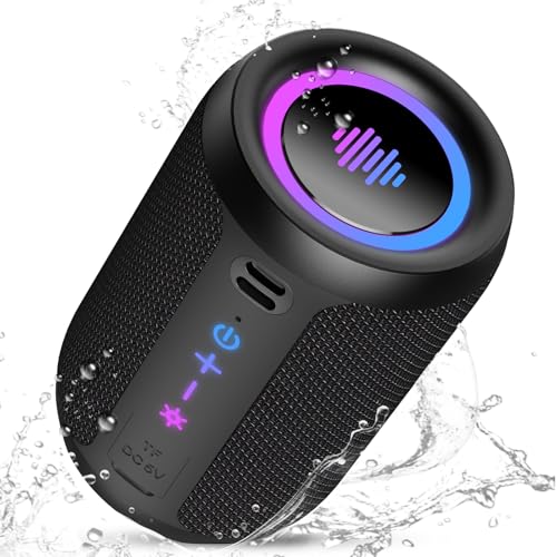 Bluetooth Speaker Wireless with Stereo Sound & Mic for Calls, Bluetooth 5.4 Portable Speaker with 12H Playtime, 6 RGB Lights & TWS Pairing, IPX7 Waterproof Outdoor Speaker for Home, Hiking, Party