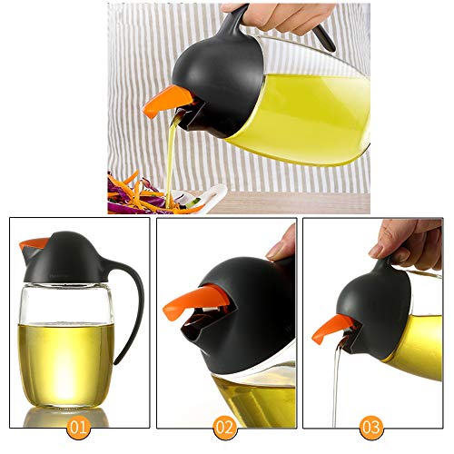 2 Pack Olive Oil Dispenser Bottle with Automatic Cap 21oz Glass Oil and Vinegar Dispenser Bottle for Kitchen, No Drip Condiment Dispensing Cruet Container with Precise-Pour Spout (Black+Red)
