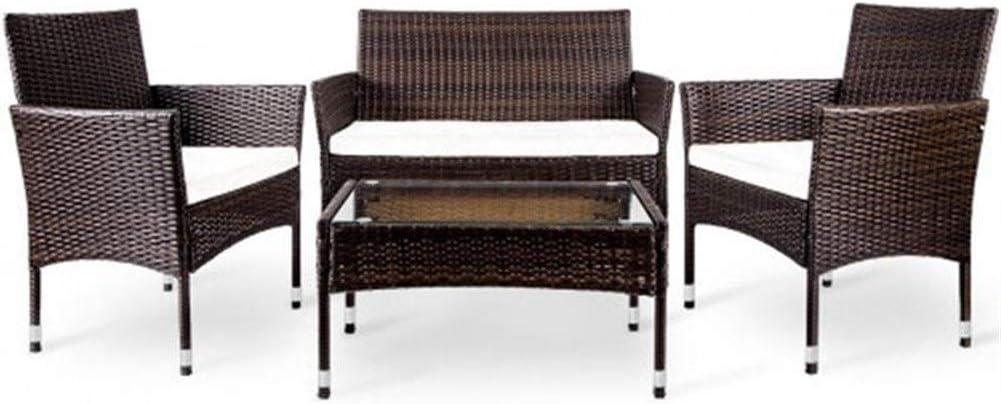 Yunchengyunxiangtong 4 PC Set Cushioned Seat Wicker Sofa Lazy Outdoor Garden Rattan Patio Furniture,Easy to Clean dining table centrepiece
