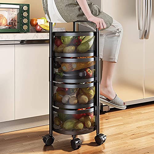 Fruit Vegetable Basket Rotating Rack with Wheels,Household Storage