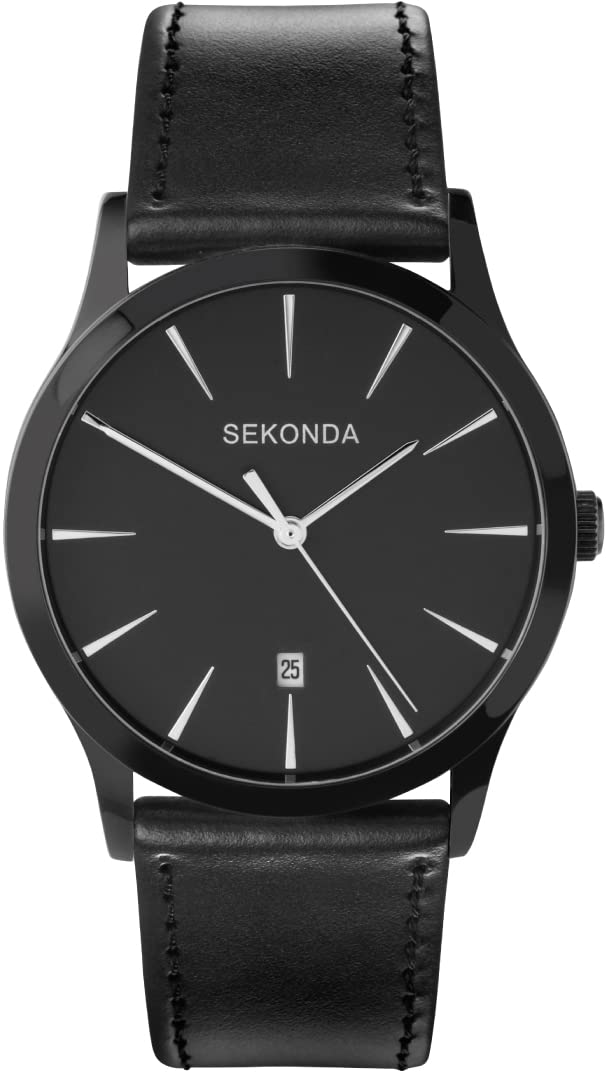 Sekonda Gents Analogue Quartz Watch with Black Dial and Black Leather Strap 1933