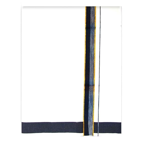 Mens Cotton Fancy Border Normal Dhoti (Size : FS-Per Piece - 2Mtrs) Color Blue