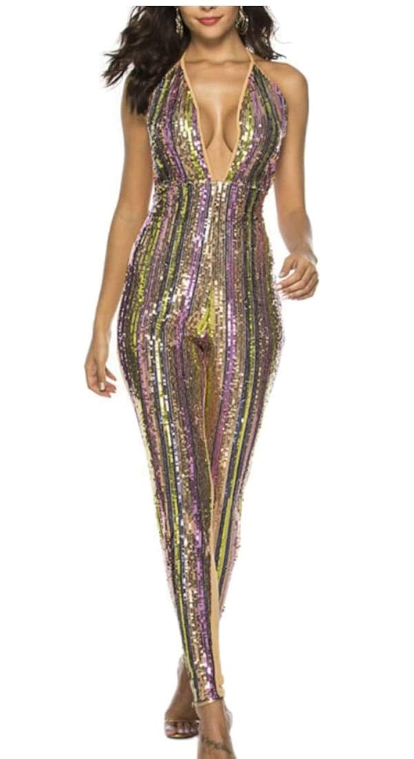 purple glitter jumpsuit