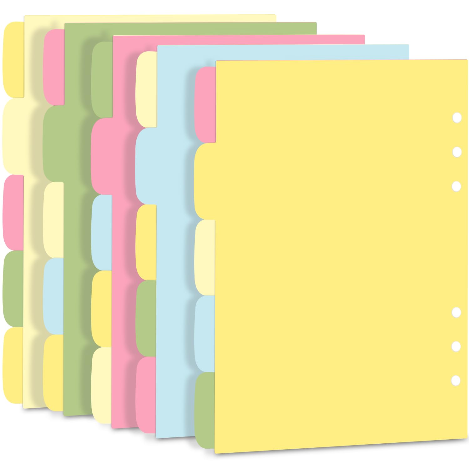 25pcs A5 Binder Dividers, 6-Hole Punched Colorful Ring Binder Divider, Loose-Leaf Page Dividers for A5 Notepad
