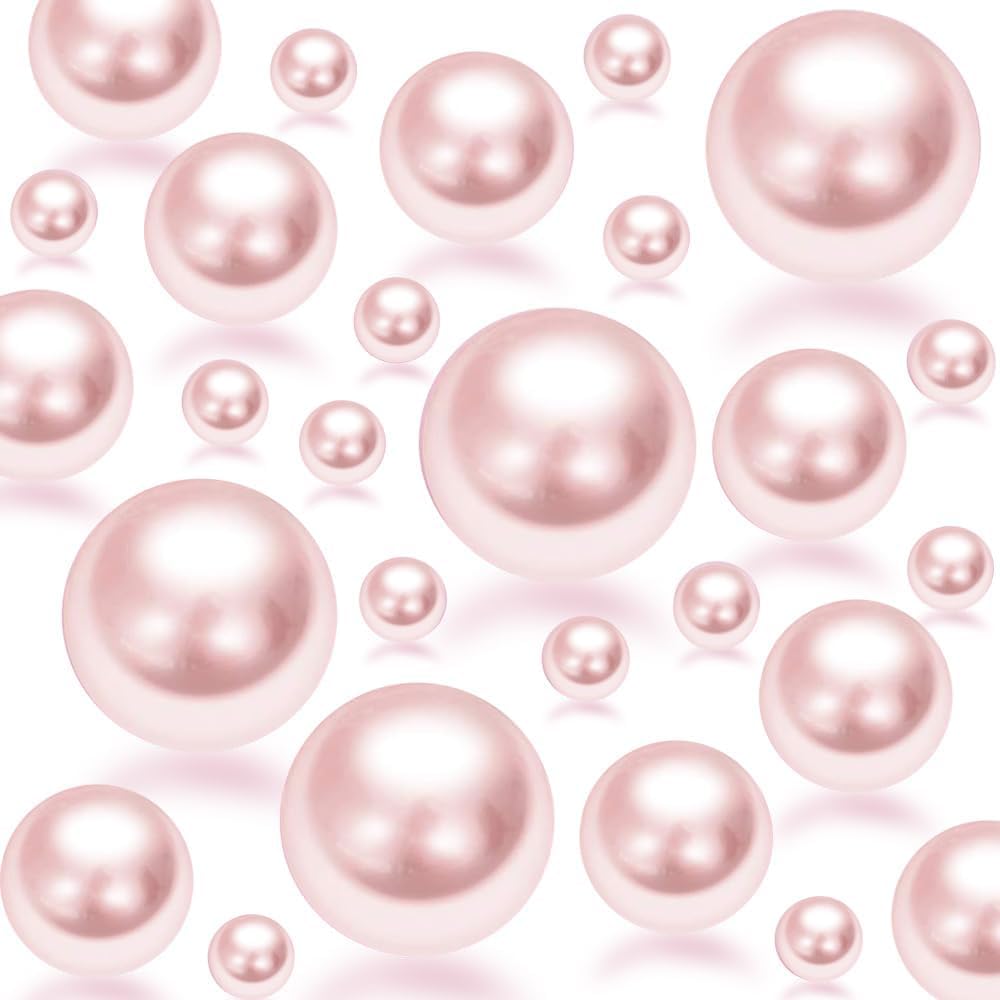 Photo 1 of 300Pcs Pink Polished No Hole Faux Pearl Beads for Vase Filling Decorations, Plastic Pearls Vase Fillers, Table Scatters, Wedding Centerpiece, Home Decor, 8/14/20 mm