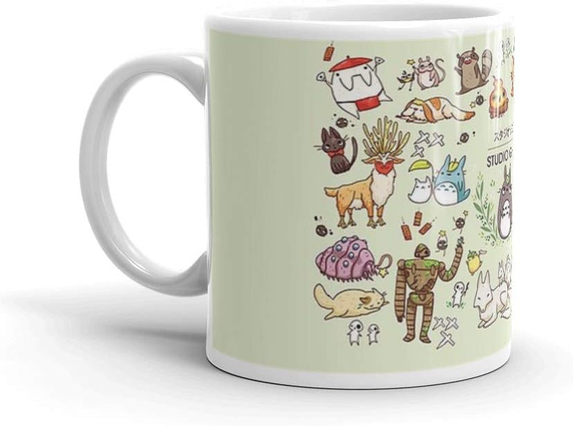 Ghibli Studios characters 11 Oz Ceramic Glossy Mugs With Easy Grip Handle, Give A Classic For Look And Feel. 11 Oz Ceramic Glossy Mugs Gift For Coffee Lover