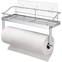 ESOW Paper Towel Holder With Shelf - Wall Mount Adhesive Or Screw Install, Stainless Steel Wire Organizer For Kitchen & Bathroom