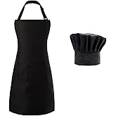 Tosewever Chef Apron Hat Set for Women and Men, Adjustable Bib Apron with 2 Pockets Costume Apron for Father Kitchen Cooking