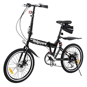 MuGuang Opvouwbare fiets 20 inch vouwmachine met 7 versnellingen + led-batterijlamp + zittas + fietsbel (zwart)
