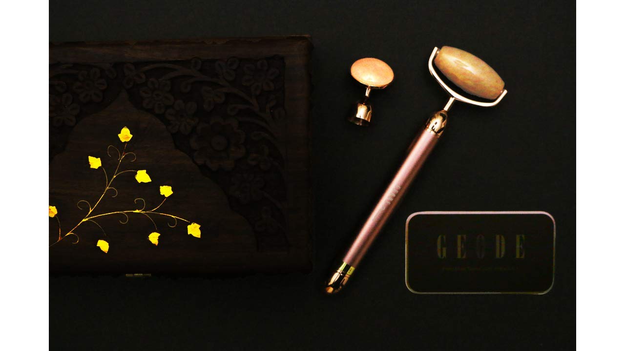 BELLCODEJade Roller AUTOMATIC ELECTRIC Rose Quartz for Face Glow | Original GEODE PREMIUM Massager Beauty Product | Face Slimmer Skincare Tool | Cooling Stone | for Eye Puffiness Relief & Anti-Aging