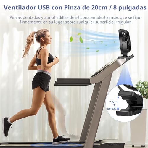 ATEngeus USB Desk Fan, Rechargeable Portable Fan, 8" Clip Fan, Strong 4 Speeds 360° Rotation, Dual USB Interface, Suitable for Home Office