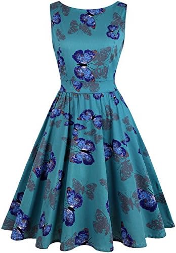 Women's Vintage 1950s Floral Tea Dress Sleeveless Garden Party Cocktail Swing Dresses