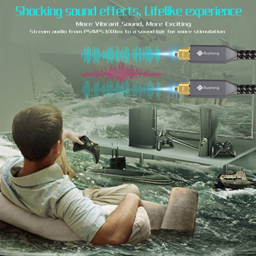 Optical Audio Cable [1.8M/6ft] - Suplong 24K Gold-Plated Digital Optical Audio Toslink Cable for [S/PDIF] LG/Samsung/Sony/Philips Sound Bar, Smart TV, Home Theater, PS4, Xbox & Playstation - Thumbnail 5