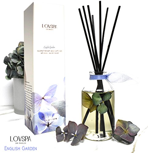 LOVSPA English Garden Floral Reed Diffuser | Real Hydrangea Flowers in The Bottle | Jasmine, Rose, Hyacinth & Lily of The Valley Room Scent | Sophisticated Fragrance Diffuser