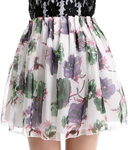 DDOL Women's Floral Organza High Waisted Pleated Ball Gown Mini Skirt XL