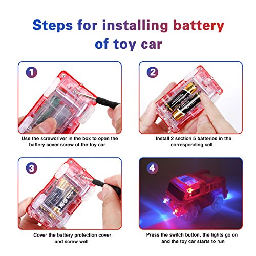 image for YanMall 4 Pack Magic Tracks Cars and 1 Screwdriver, Cars Race Track, (