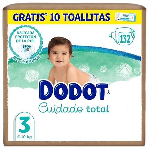 Pañales Bebé Cuidado Total Talla 3 (6-10kg), 132 uds + 10 Toallitas