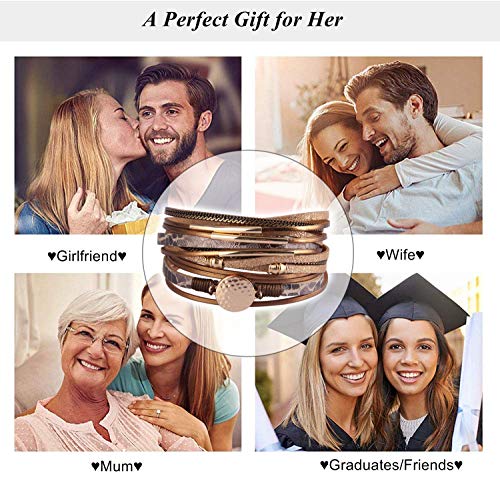 AZORA Leather Wrap Bracelets for Women Goldplated Metal Crescent Cuff Bracelet with Magnetic Buckle Casual Bohemian Wrist Bangle Jewelry Gift for Ladies Teen Girls Sister Mum - Thumbnail 6