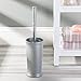 mDesign Modern Compact Freestanding Plastic Toilet Bowl Brush and Oval Wastebasket Garbage Can Combo Set for Bathroom Storage - Sturdy, Deep Cleaning - Set of 2 - Silver
