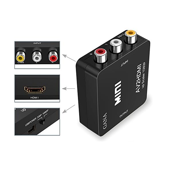 GANA RCA auf HDMI Adapter, AV auf HDMI Converter, Adapter Unterstützung 1080P mit USB Ladekabel Schutzhülle für Wii/Nintendo/Xbox/PS2/PS4/PS3/TV/STB/VHS/VCR/Kamera/DVD(Schwarz) – Bild 5