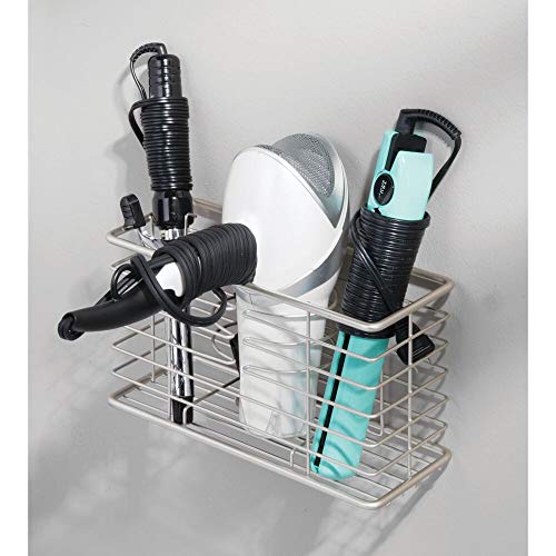 mDesign Steel Wall Mount Hair Dryer Storage Organizer Hair Styling