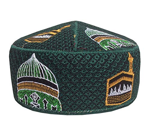 NDA Eid Koofi Kufi Cap Men s Pakistani Turkish Muslim Designer Prayer Topi (Dark Green)