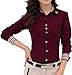 arctic leaf Women's Vintage Long Sleeve Rivets Collar Button Up Blouse Shirt Top L Burgundy