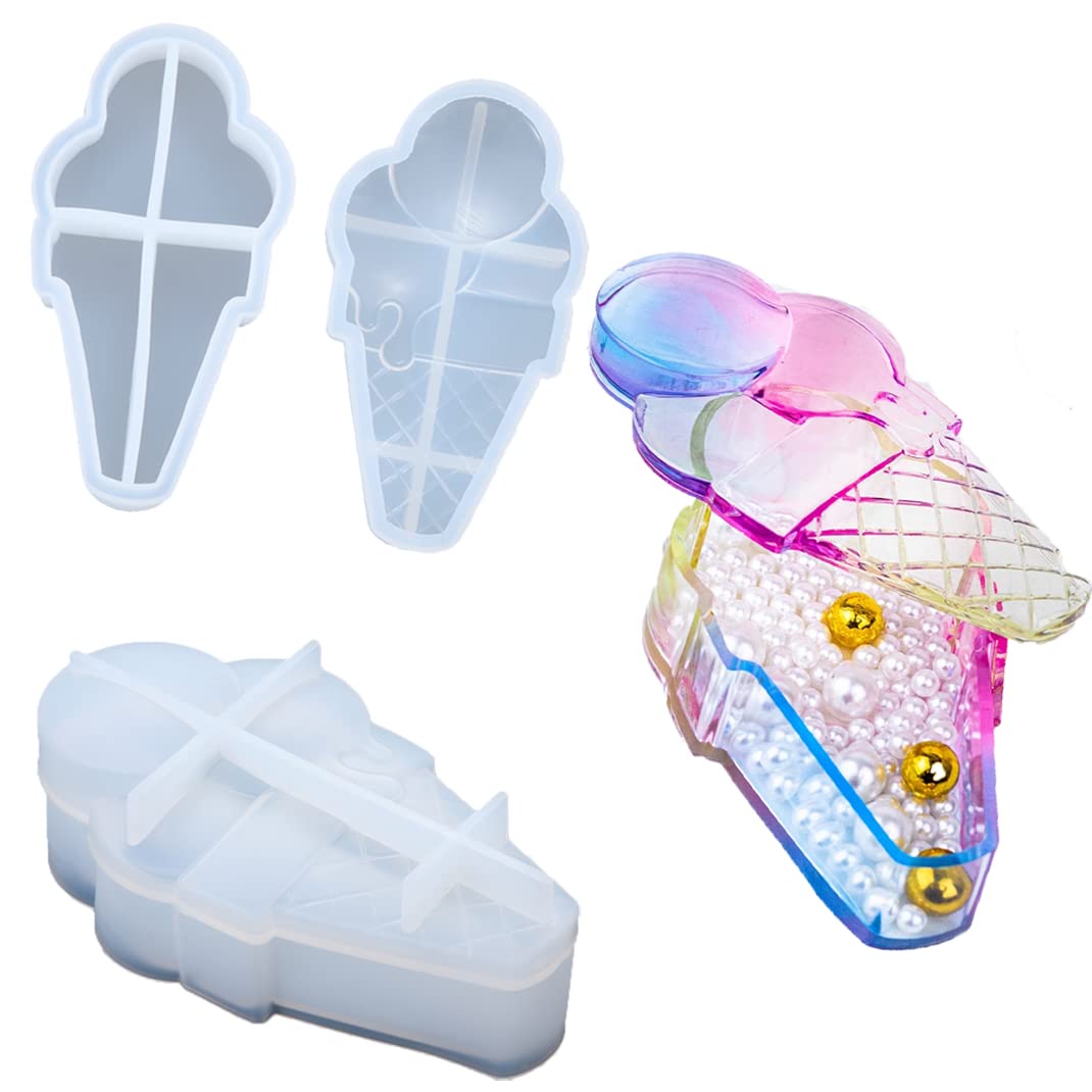iSuperb Resin Box Mould Ice Cream Shaped Cute Silicone Storage Box Mould with Lid Epoxy Resin Casting Mould for DIY Craft Gifts Creative Jewelry Box Making