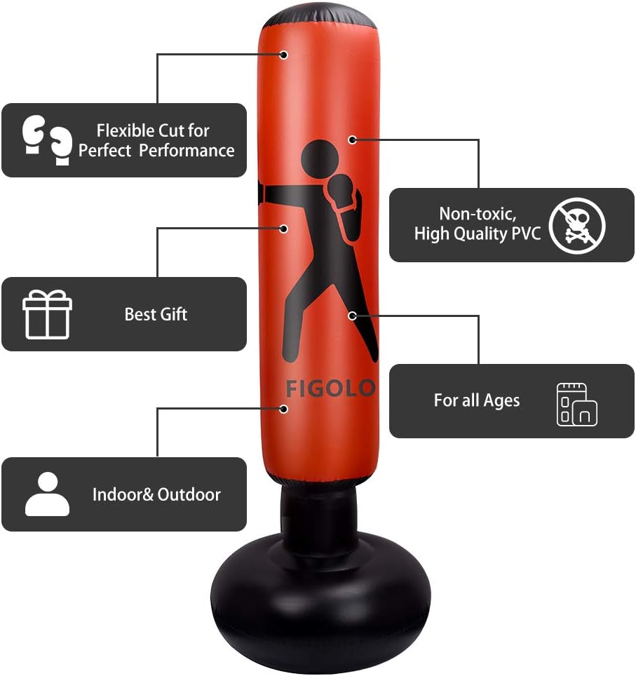 FIGOLO 63inch Inflatable Kids Punching Bag–Freestanding Punching Bag, Punching Bags, for Karate, Taekwondo, MMA, and Stress Relief for Children for Kids : Sports & Outdoors