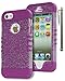 iPhone SE Case, Bastex Heavy Duty Hybrid Protective Case - Soft Neon Purple Silicone Cover with Clear Sparkly Glitter Design Shell for Apple iPhone SE, 5, 5S, 5GINCLUDES STYLUS