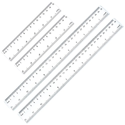 Stainless Steel Ruler Plastic ruler 12"(30cm) + 6" (15cm)Straight Edge Metal Ruler Set For Engineering Office And School (6 pack rule)