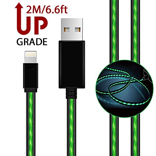 iPhone Cables,AoLiPlus Visible Flowing EL Light LED Lightning to USB Cable 8-Pin Data Sync Cord for iPhone 7/7 Plus/ 6/ 6 Plus/ 6s/ 6s Plus /5/5s/SE iPad/iPod/Beats Pill+ and More,2.0M(Green)