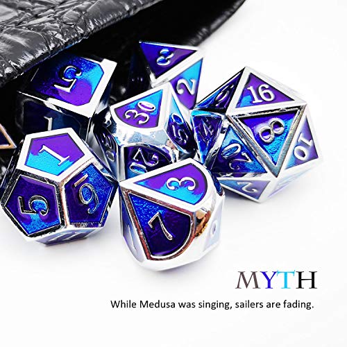 image for Haxtec Metal Dice Set D&D Blender Silver Blue Purple Metal DND Dice fo