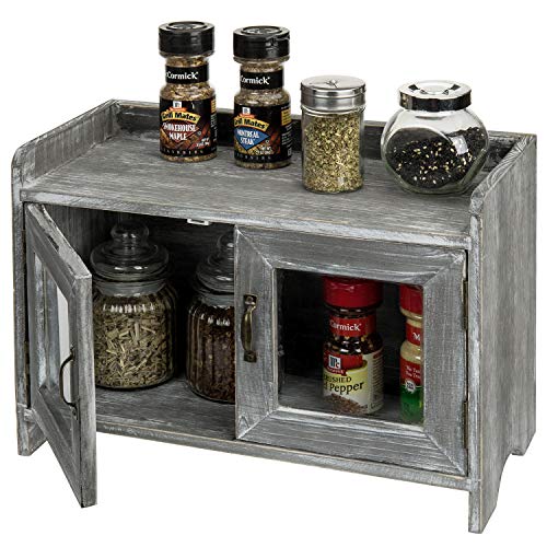 MyGift Rustic Gray Whitewashed Wood Kitchen/Bathroom Counter Top Storage with Glass